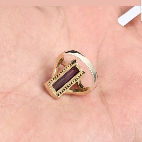 Rare Amethyst quartz plank cut center & Topaz ring - Picture 2 of 5